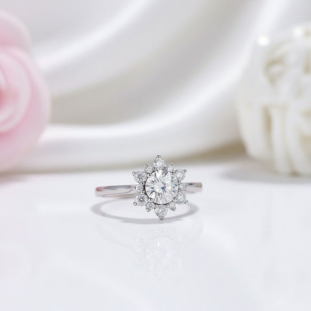 14k Solid Gold 6mm Diamond Option Halo Engagement Ring-Black Diamonds New York