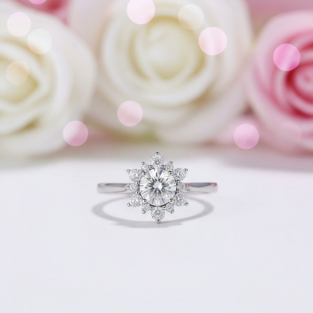 14k Solid Gold 6mm Diamond Halo Engagement Ring-Black Diamonds New York