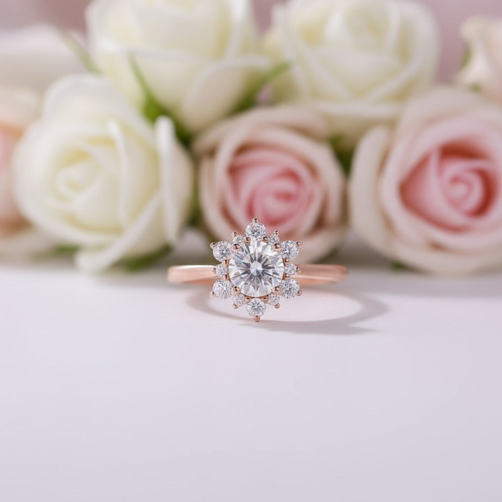 14k Solid Gold 6mm Diamond Halo Engagement Ring-Black Diamonds New York