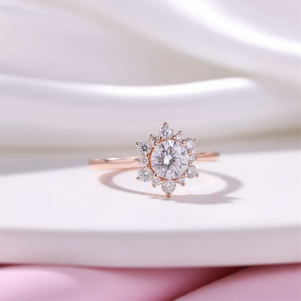 14k Solid Gold 6mm Diamond Halo Engagement Ring-Black Diamonds New York