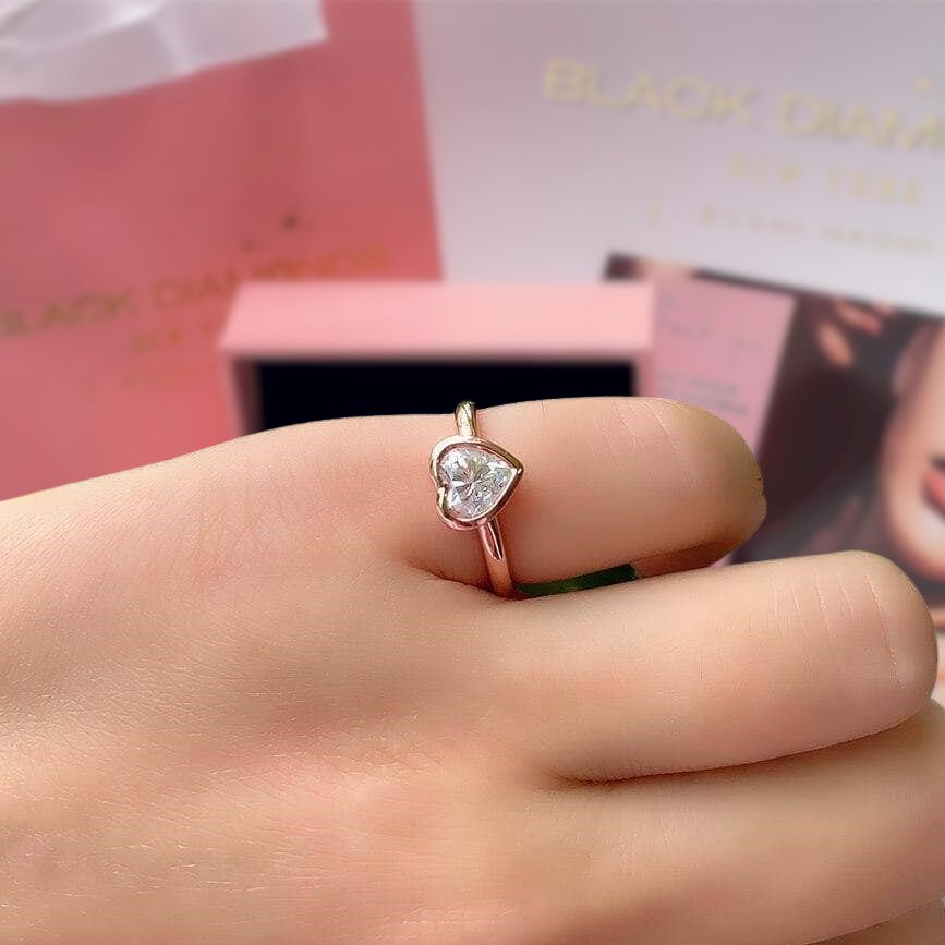 14K Solid Gold Moissanite Heart Promise Ring-Black Diamonds New York