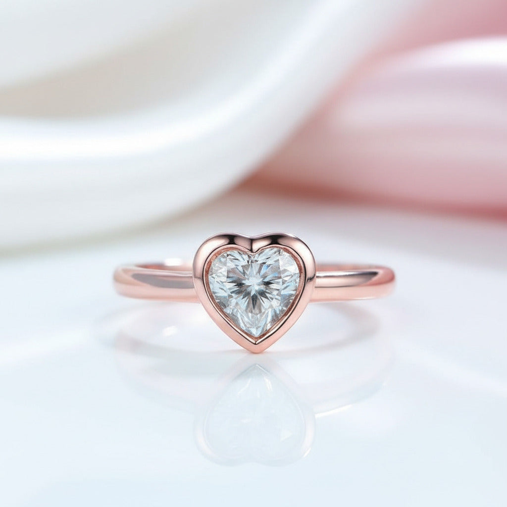 14k Solid Gold Diamond Option Heart Promise Ring-Black Diamonds New York
