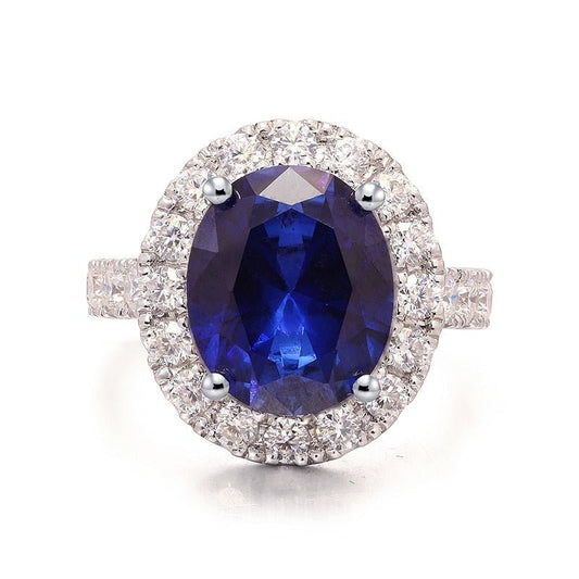 14k Solid White Gold 5.0ct Oval Sapphire Diamond Engagement Ring-Black Diamonds New York