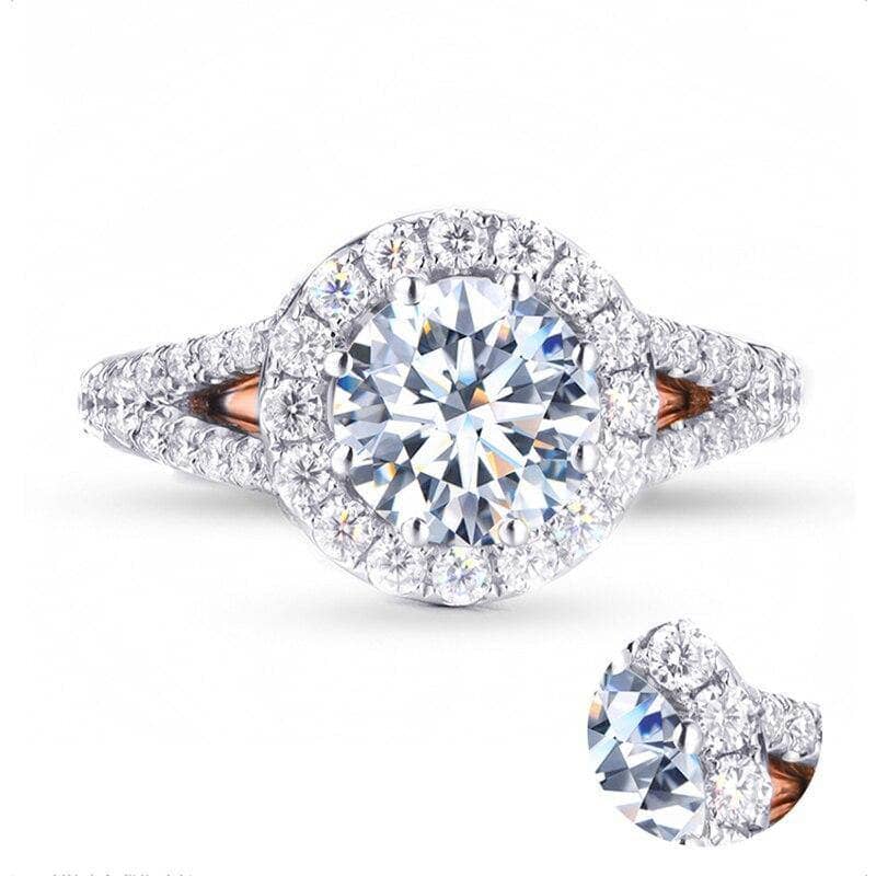 14k Two Tone Gold Center 1.2ct 7mm Moissanite Halo Engagement Ring-Black Diamonds New York