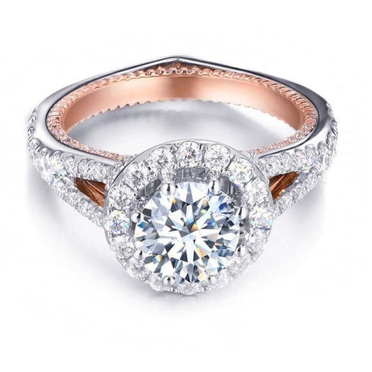 14k Two Tone Gold Center 1.2ct 7mm Diamond Halo Engagement Ring-Black Diamonds New York