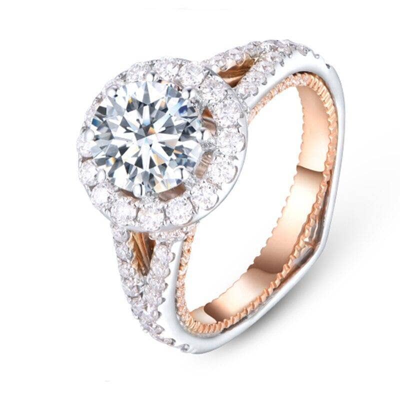 14k Two Tone Gold Center 1.2ct 7mm Moissanite Halo Engagement Ring - Black Diamonds New York