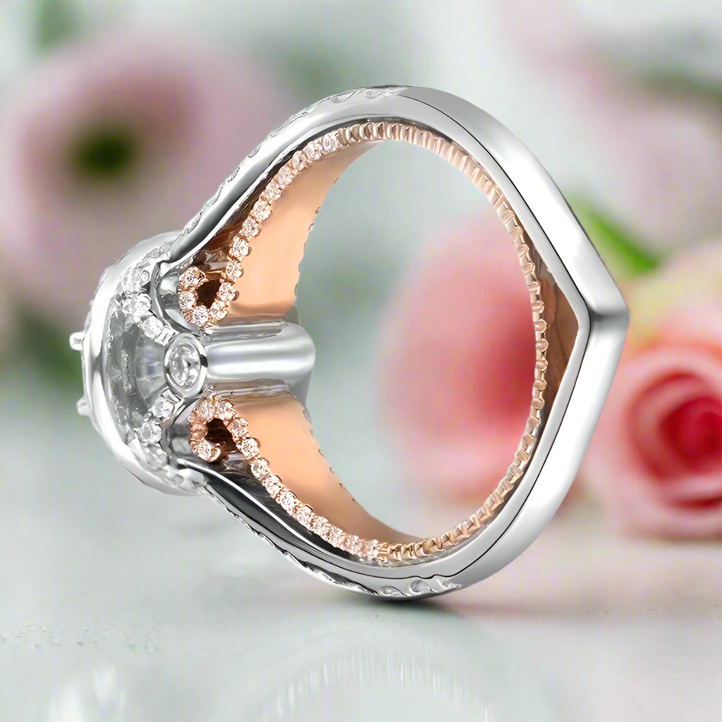 14k Two Tone Gold Center 1.2ct 7mm Diamond Halo Engagement Ring-Black Diamonds New York