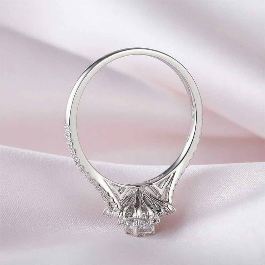 14K White Gold 0.3ct 4mm Diamond Snow Flake Engagement Ring-Black Diamonds New York