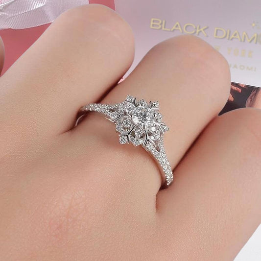 14K White Gold 0.3ct 4mm Diamond Snow Flake Engagement Ring-Black Diamonds New York