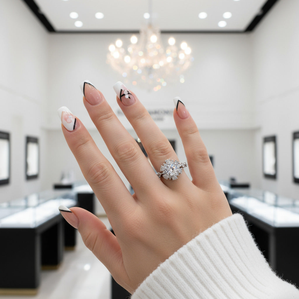 14k White Gold 0.8 Ct Round Cut Diamond Engagement Ring-Black Diamonds New York