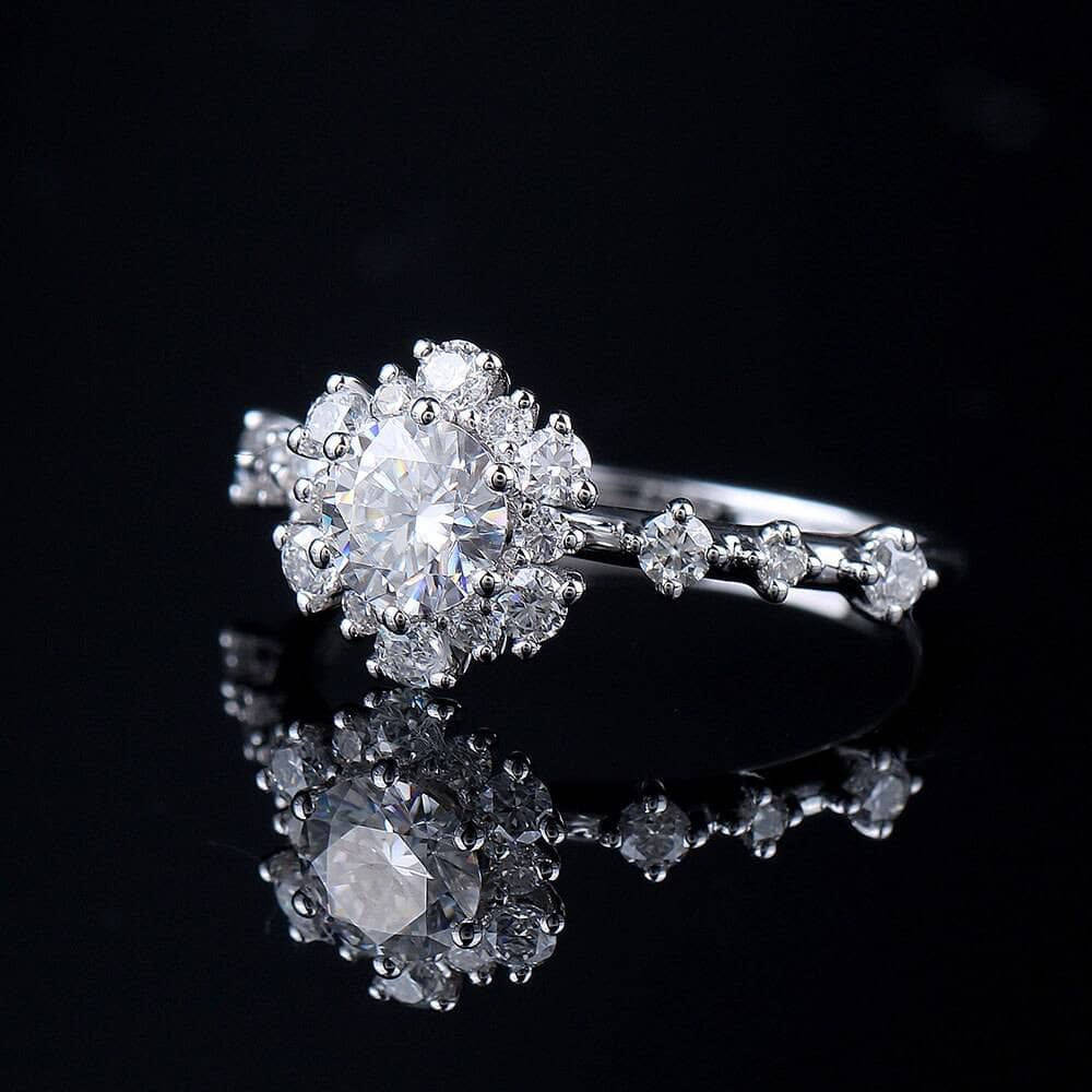 14K White Gold 0.8ct Round-Cut Moissanite Engagement Ring-Black Diamonds New York