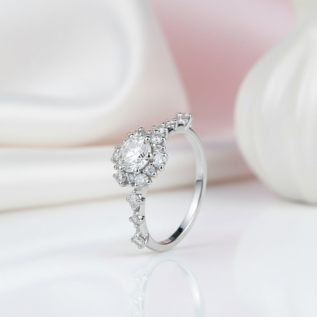 14k White Gold 0.8 Ct Round Cut Diamond Option Engagement Ring-Black Diamonds New York