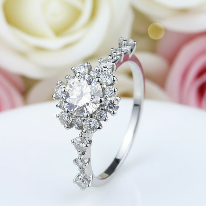 14k White Gold 0.8 Ct Round Cut Diamond Engagement Ring-Black Diamonds New York