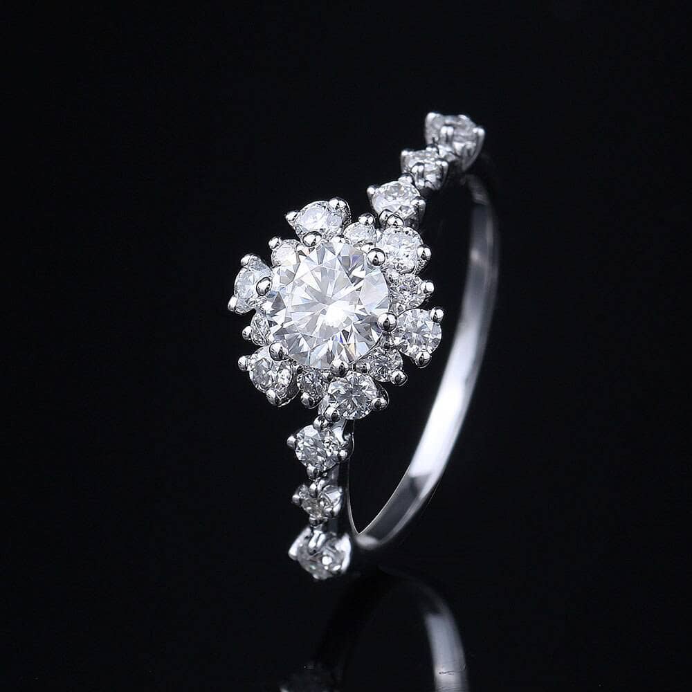 14K White Gold 0.8ct Round-Cut Moissanite Engagement Ring-Black Diamonds New York