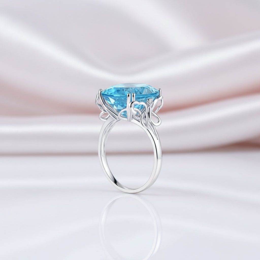 14K White Gold 10.3ct Oval Swiss Blue Topaz Diamond Option Ring-Black Diamonds New York