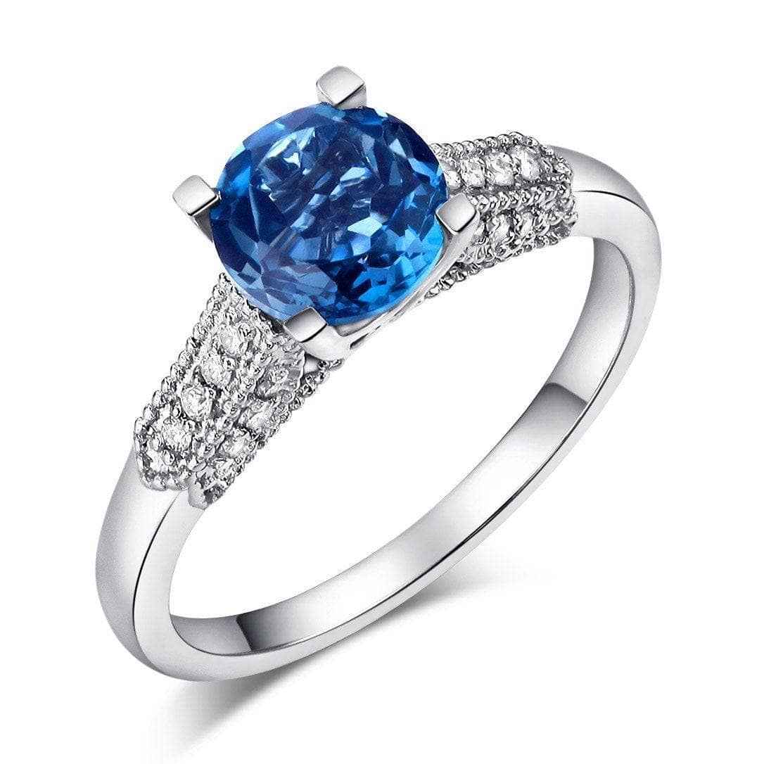 14K White Gold 1.2 Ct London Blue Topaz & Natural Diamond Ring