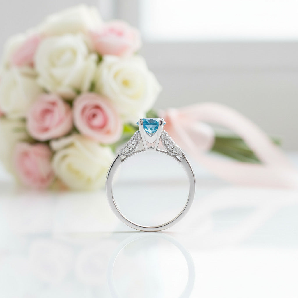 14k White Gold 1.2 Ct London Blue Topaz & Diamond Option Ring-Black Diamonds New York