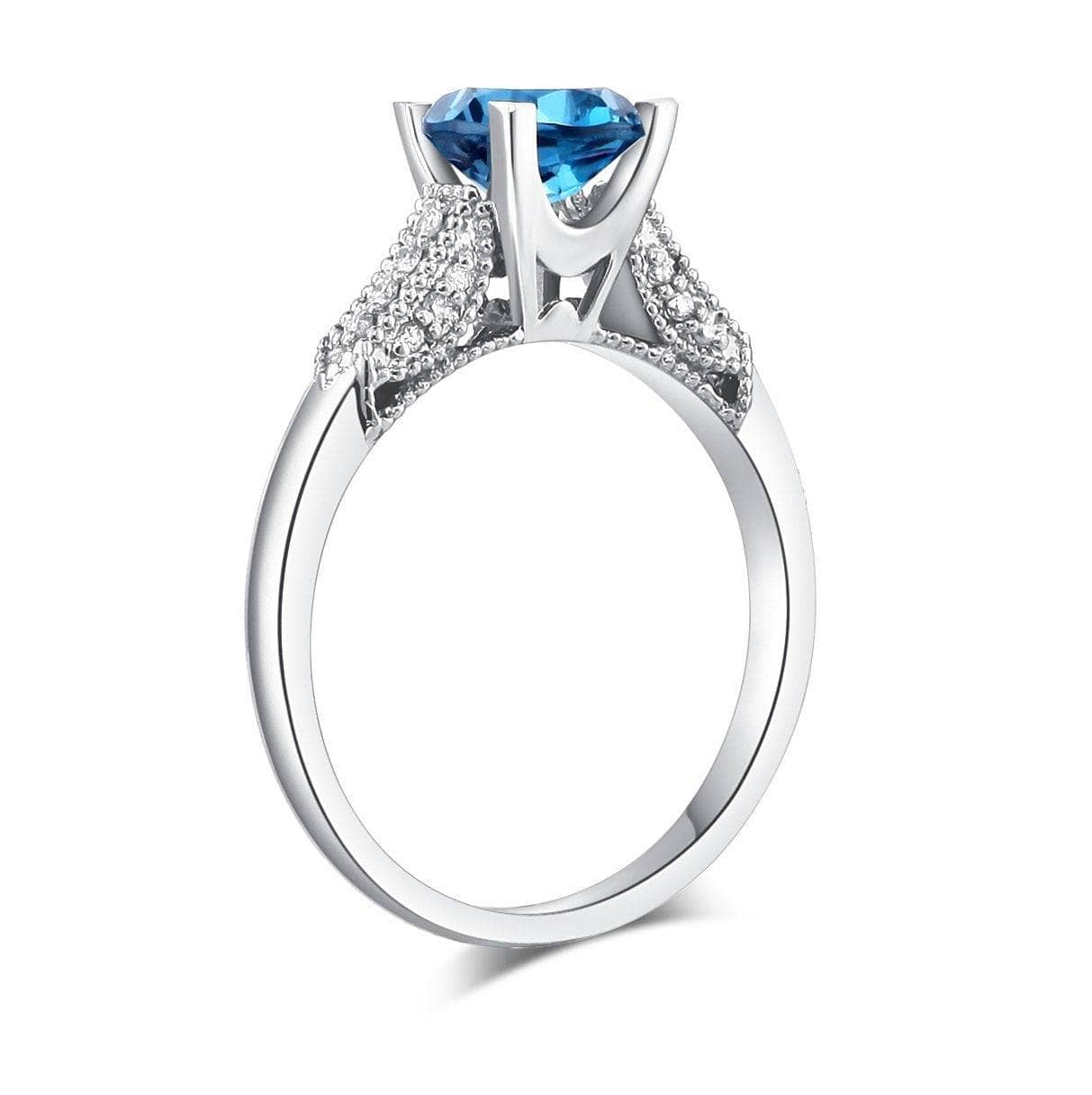 14K White Gold 1.2 Ct London Blue Topaz & Natural Diamond Ring