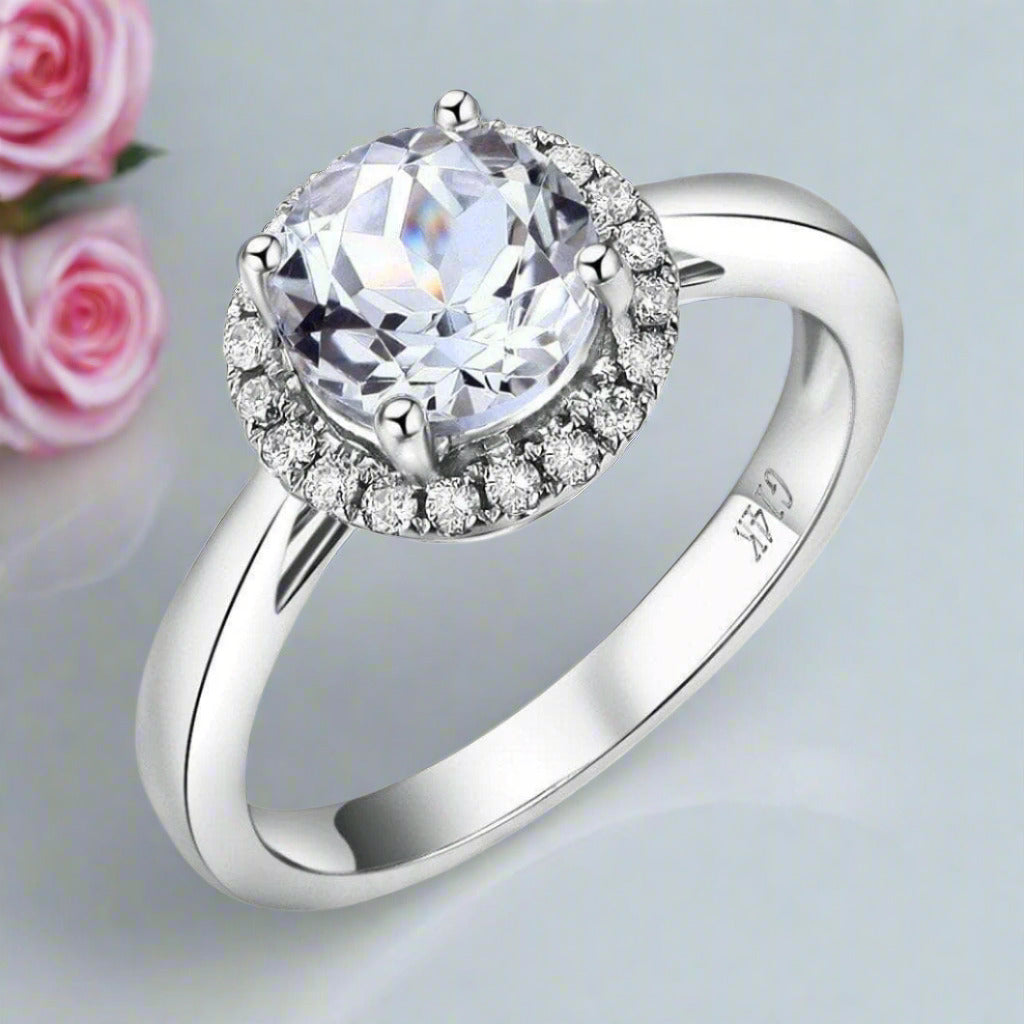 14k White Gold 1.2 Ct Topaz 0.16 Ct Diamond Engagement Ring-Black Diamonds New York