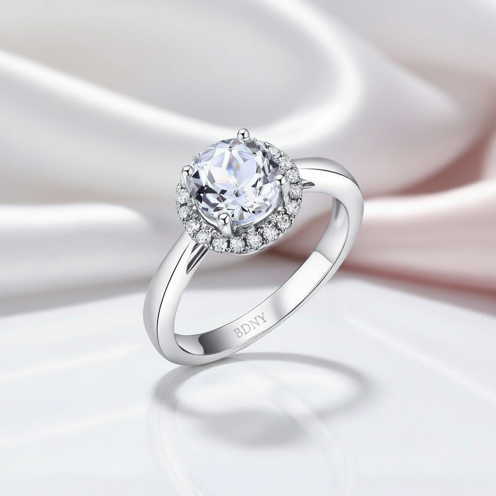 14k White Gold 1.2 Ct Topaz 0.16 Ct Diamond Option Engagement Ring-Black Diamonds New York