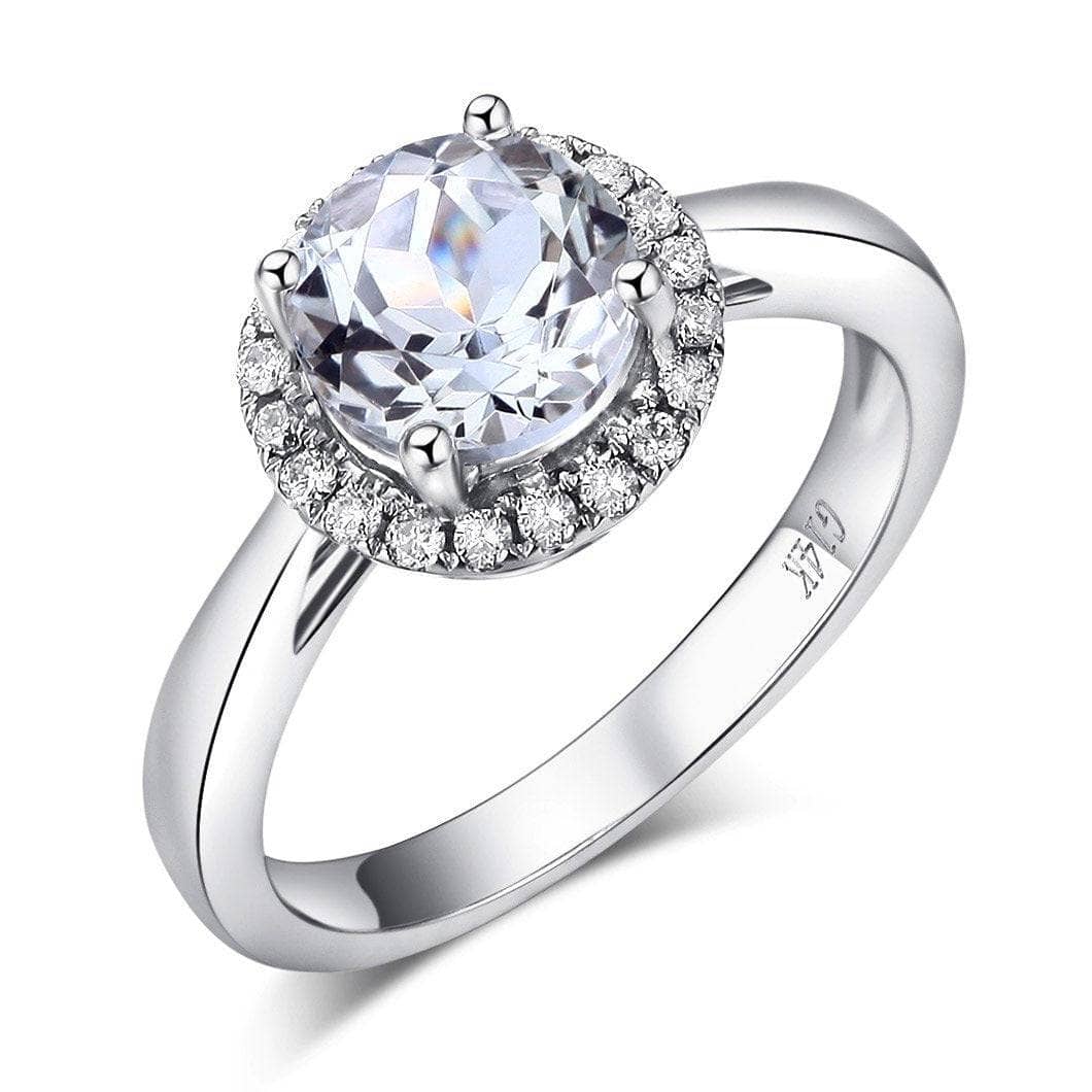 14K White 1.2 Ct Topaz 0.16 Ct Natural Diamond Engagement Ring