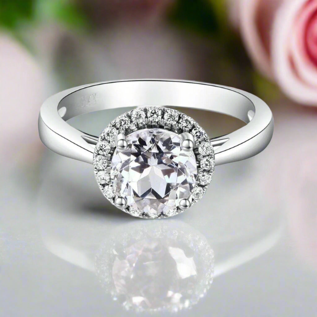 14k White Gold 1.2 Ct Topaz 0.16 Ct Diamond Engagement Ring-Black Diamonds New York