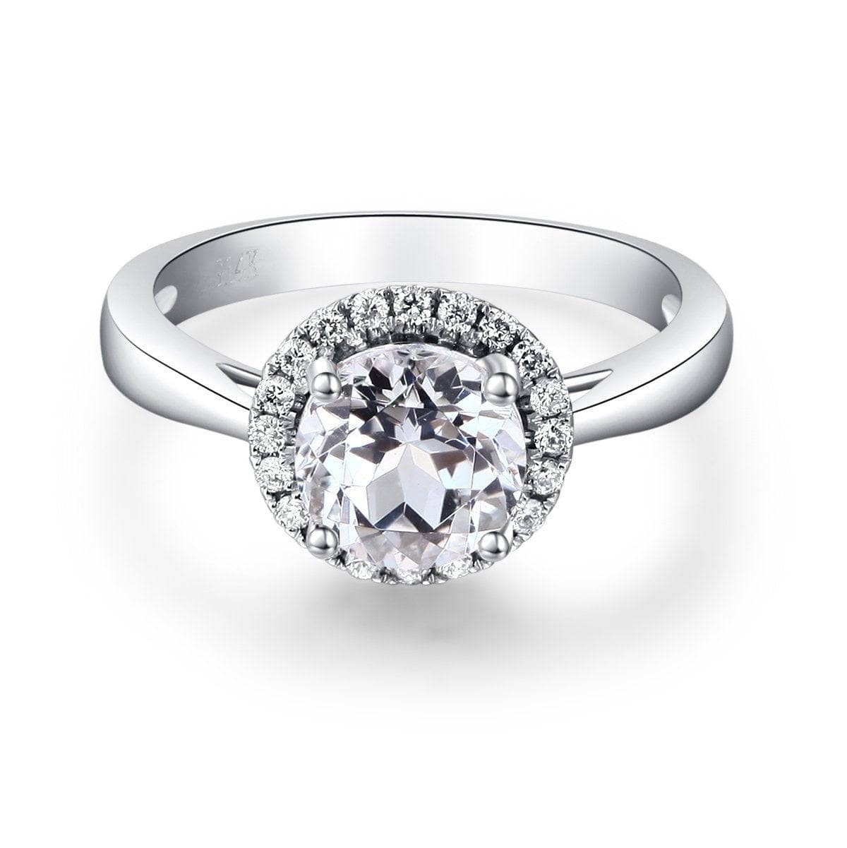 14K White 1.2 Ct Topaz 0.16 Ct Natural Diamond Engagement Ring