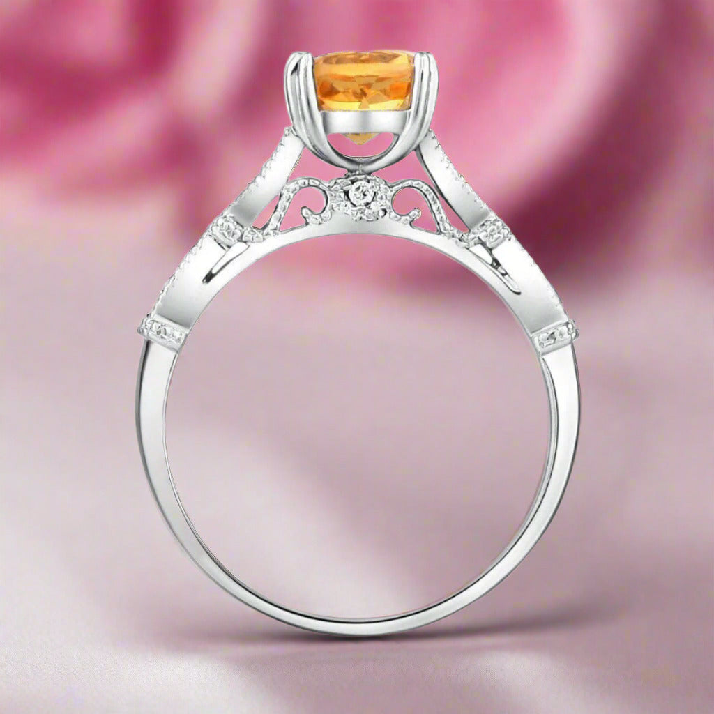 14k White Gold 1.2ct Citrine Natural Diamond Ring-Black Diamonds New York