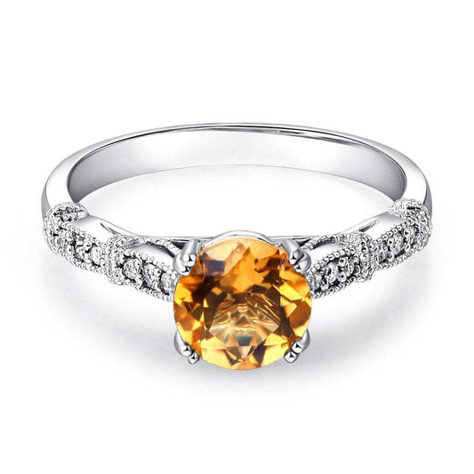 14K White Gold 1.2ct Citrine Natural Diamond Ring-Black Diamonds New York