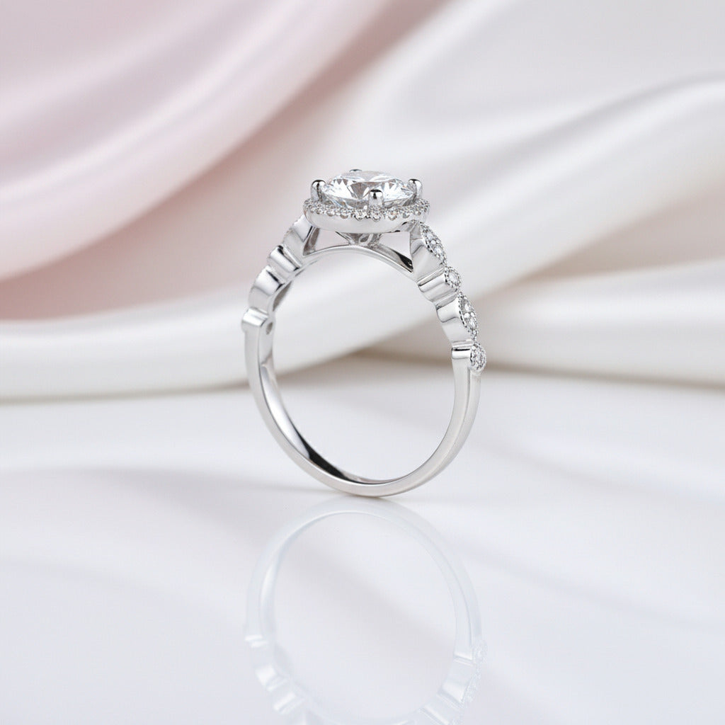 14k White Gold 1.2 Ct Round Cut Diamond Option VVS1 Halo Engagement Ring-Black Diamonds New York