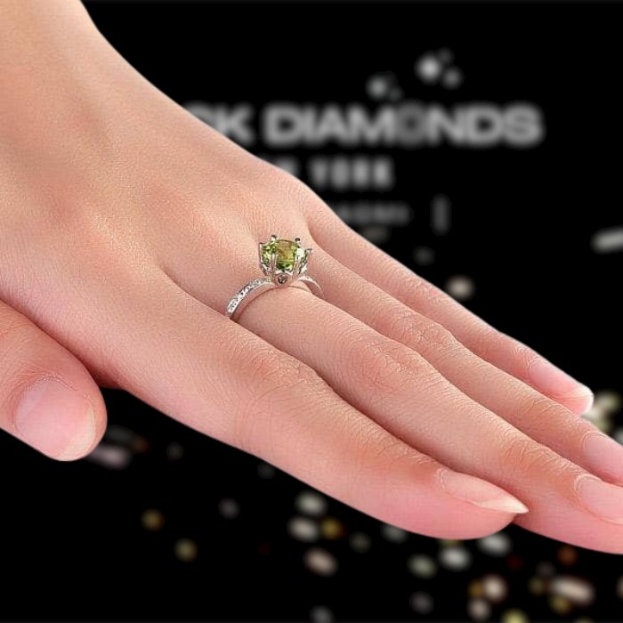 14K White Gold 1.4ct Peridot 0.14 Ct Natural Diamond Ring - Black Diamonds New York