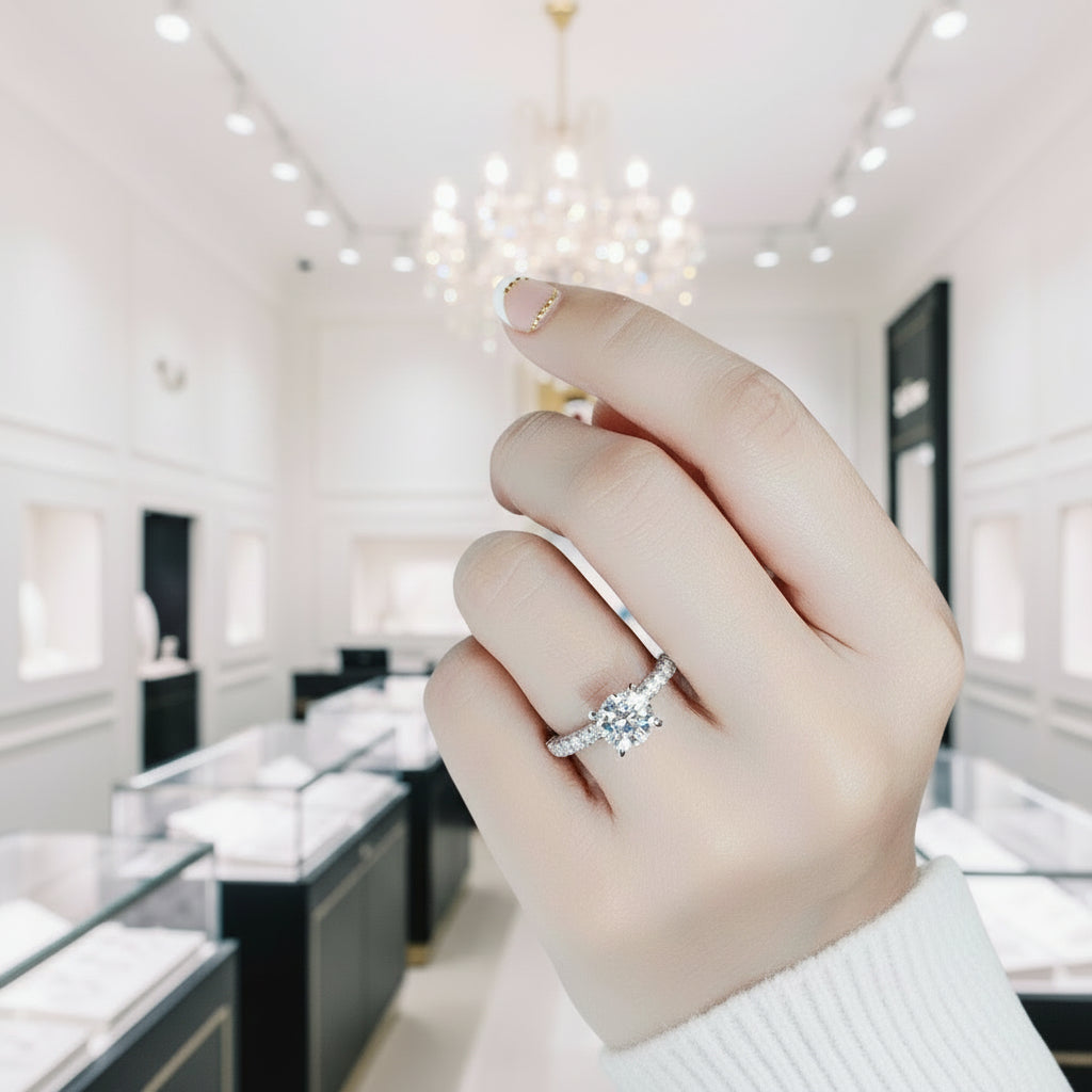 14k White Gold 1.5ct 7.5mm Diamond Side Stone Engagement Ring-Black Diamonds New York