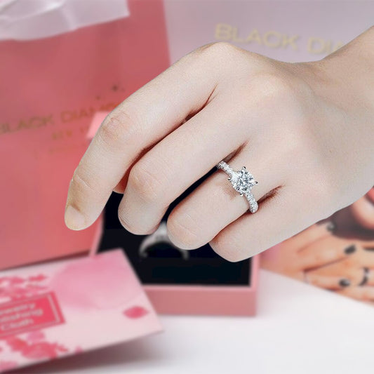 14k White Gold 1.5ct 7.5mm Diamond Side Stone Engagement Ring-Black Diamonds New York