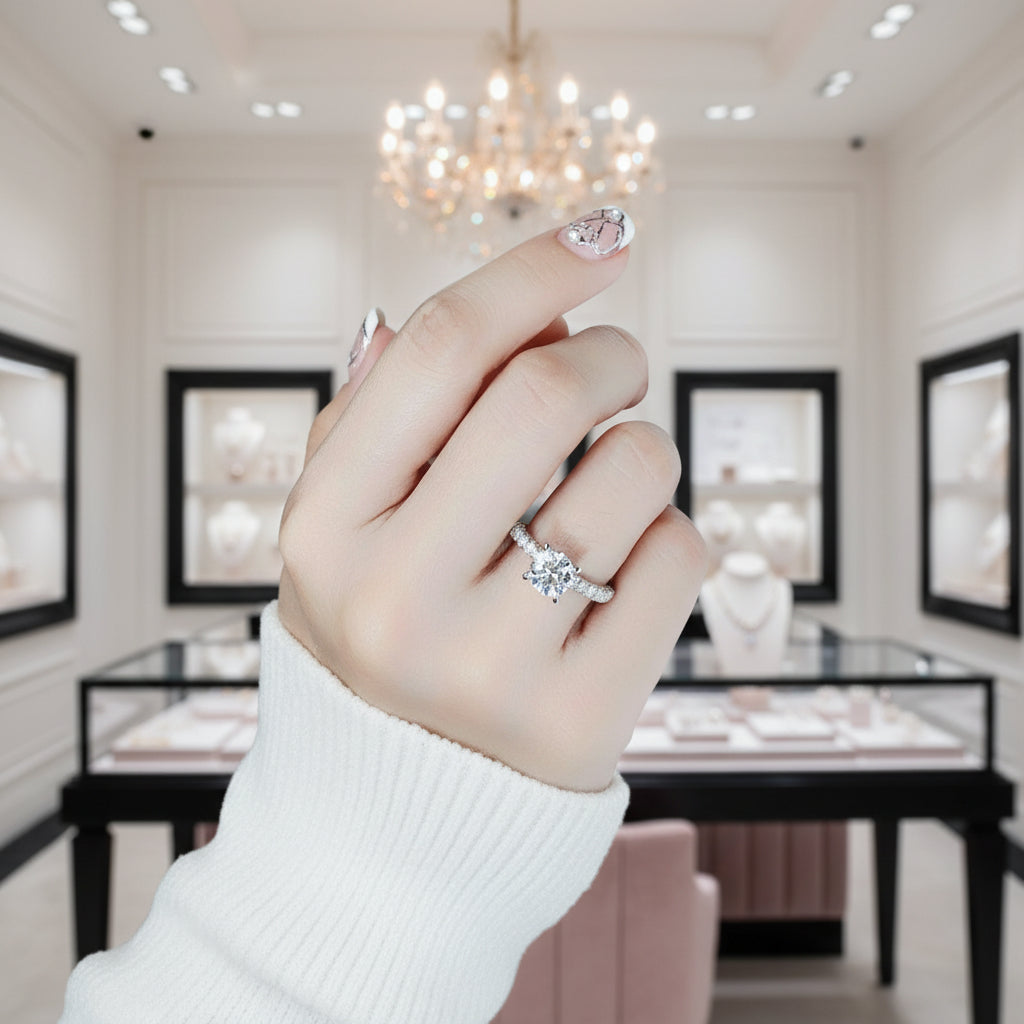 14k White Gold 1.5ct 7.5mm Diamond Side Stone Engagement Ring-Black Diamonds New York