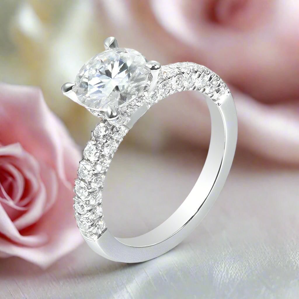 14k White Gold 1.5ct 7.5mm Diamond Side Stone Engagement Ring-Black Diamonds New York