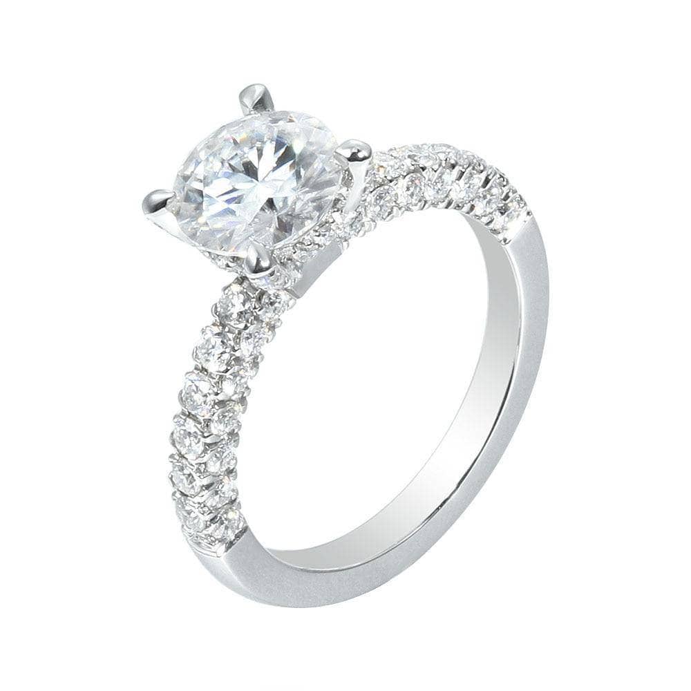 14k White Gold 1.5ct 7.5mm Moissanite Side Stone Engagement Ring-Black Diamonds New York