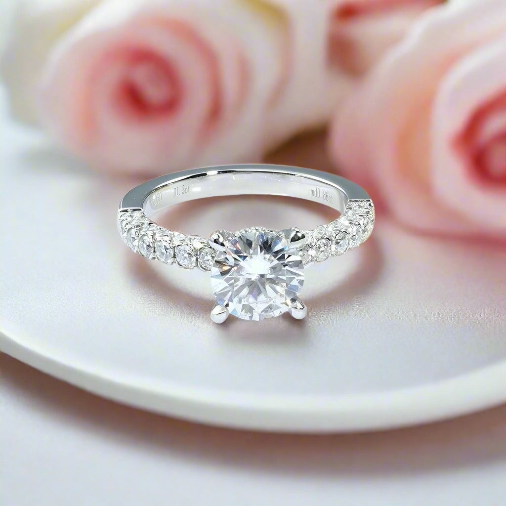 14k White Gold 1.5ct 7.5mm Diamond Side Stone Engagement Ring-Black Diamonds New York