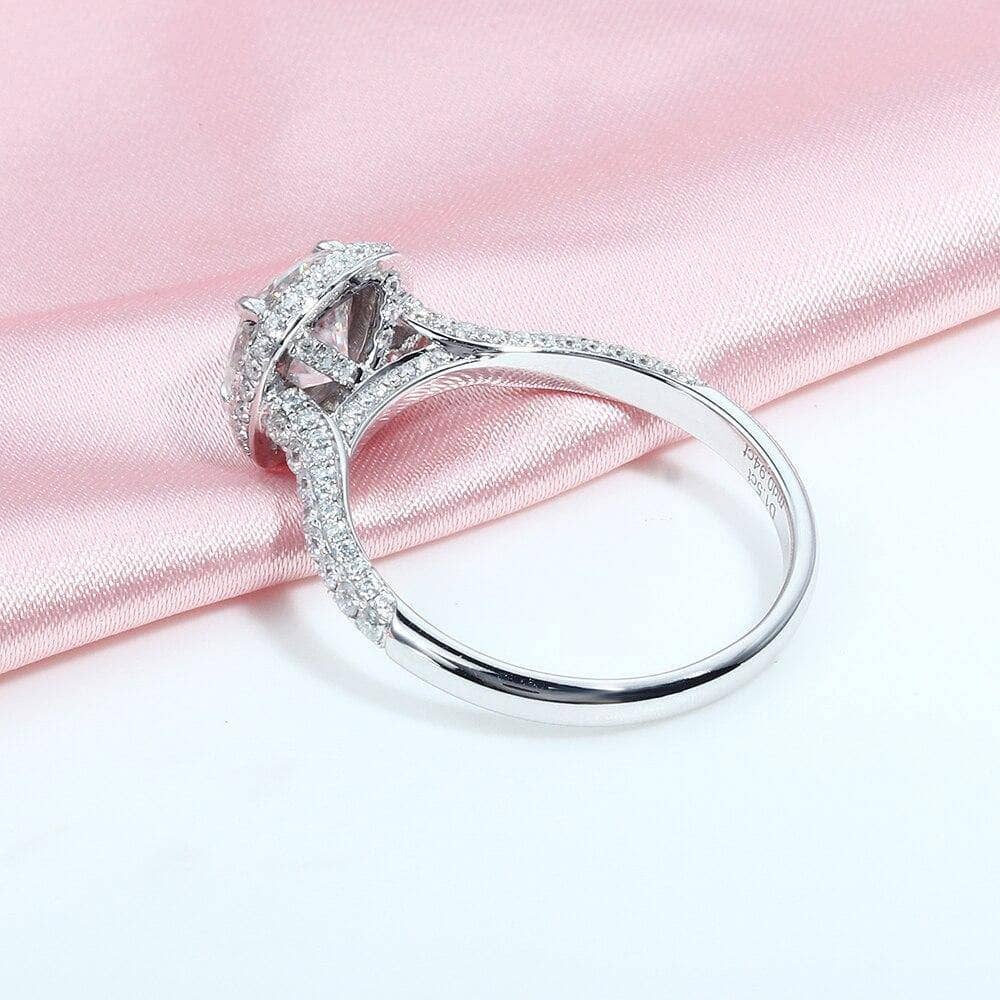 14k White Gold 1.5ct 7mm Cushion Cut Moissanite Halo Engagement Ring - Black Diamonds New York
