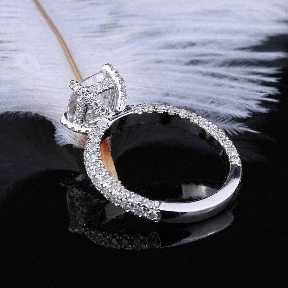 14K White gold 1.5ct Cushion Cushion Cut Moissanite Engagement Ring - Black Diamonds New York
