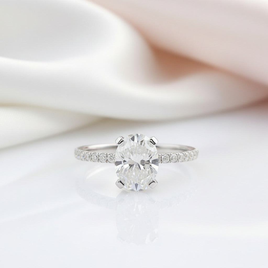 14k White Gold 1.5 Ct Oval Cut Diamond Option Halo Engagement Ring-Black Diamonds New York