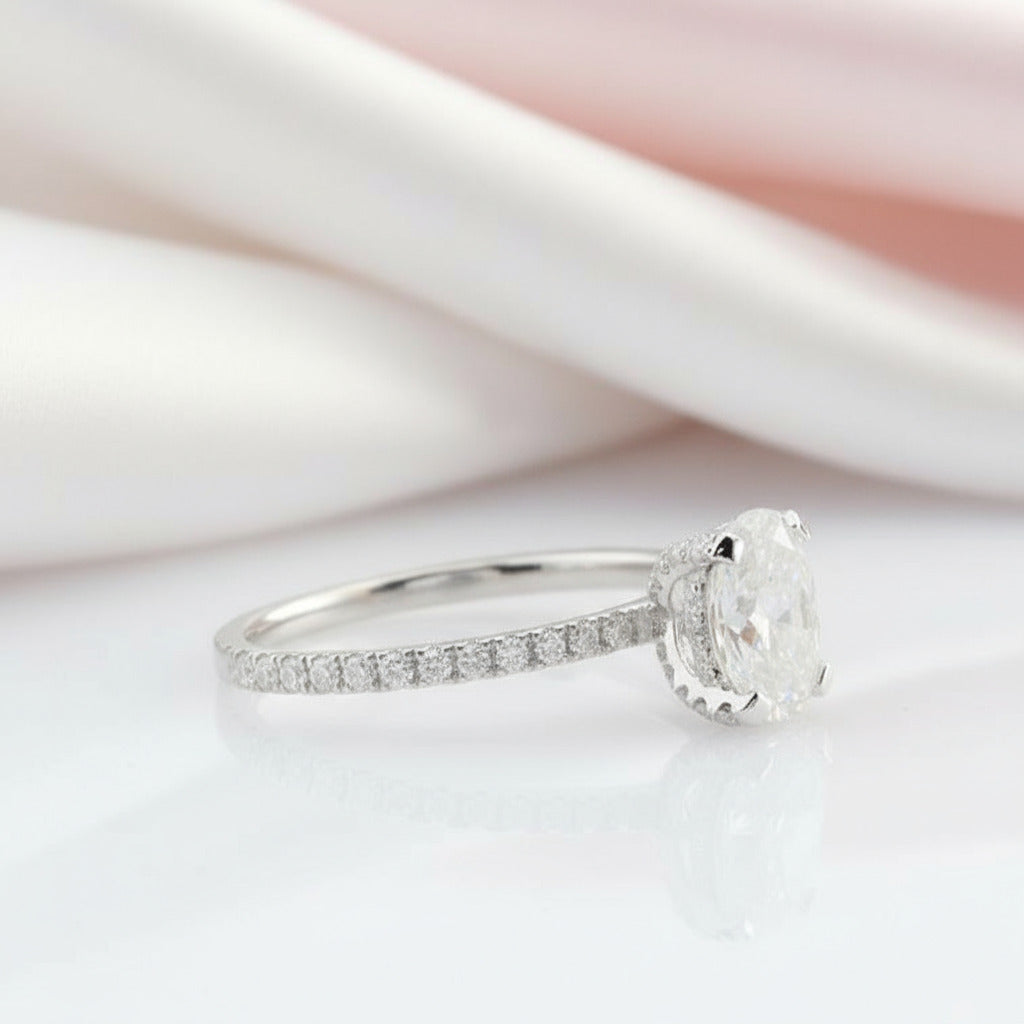 14k White Gold 1.5 Ct Oval Cut Diamond Option Halo Engagement Ring-Black Diamonds New York