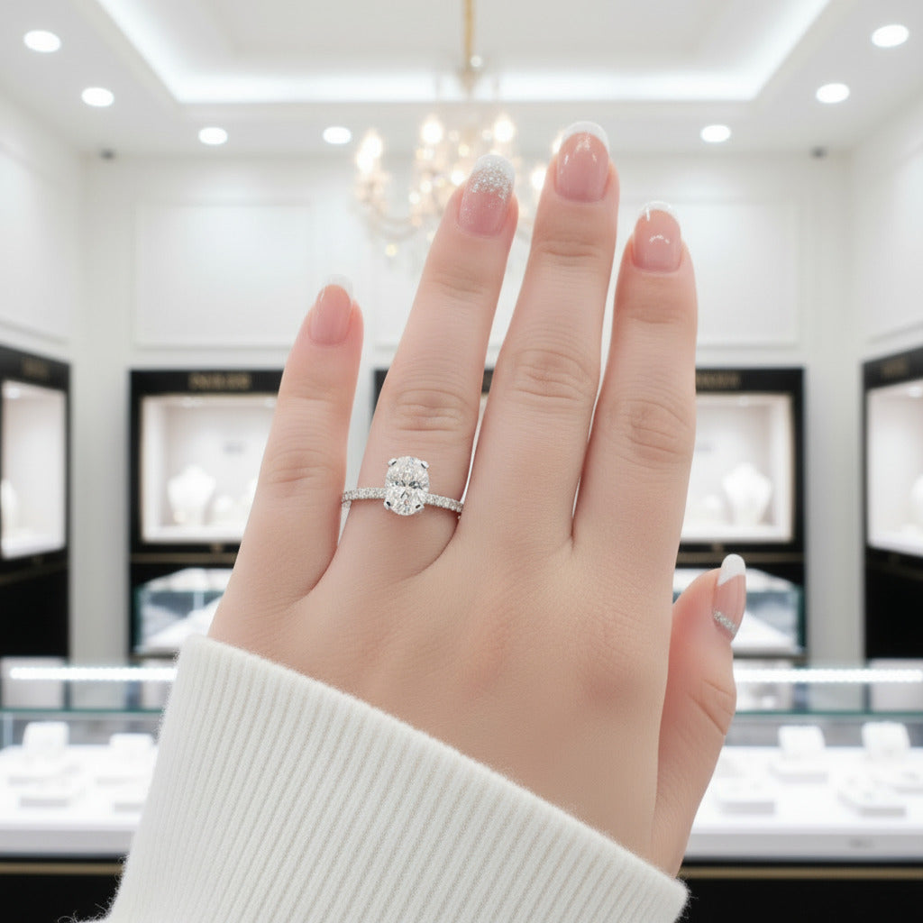 14k White Gold 1.5 Ct Oval Cut Diamond Option Halo Engagement Ring-Black Diamonds New York