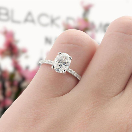 14K White Gold 1.5ct Oval Cut Diamond Halo Engagement Ring-Black Diamonds New York