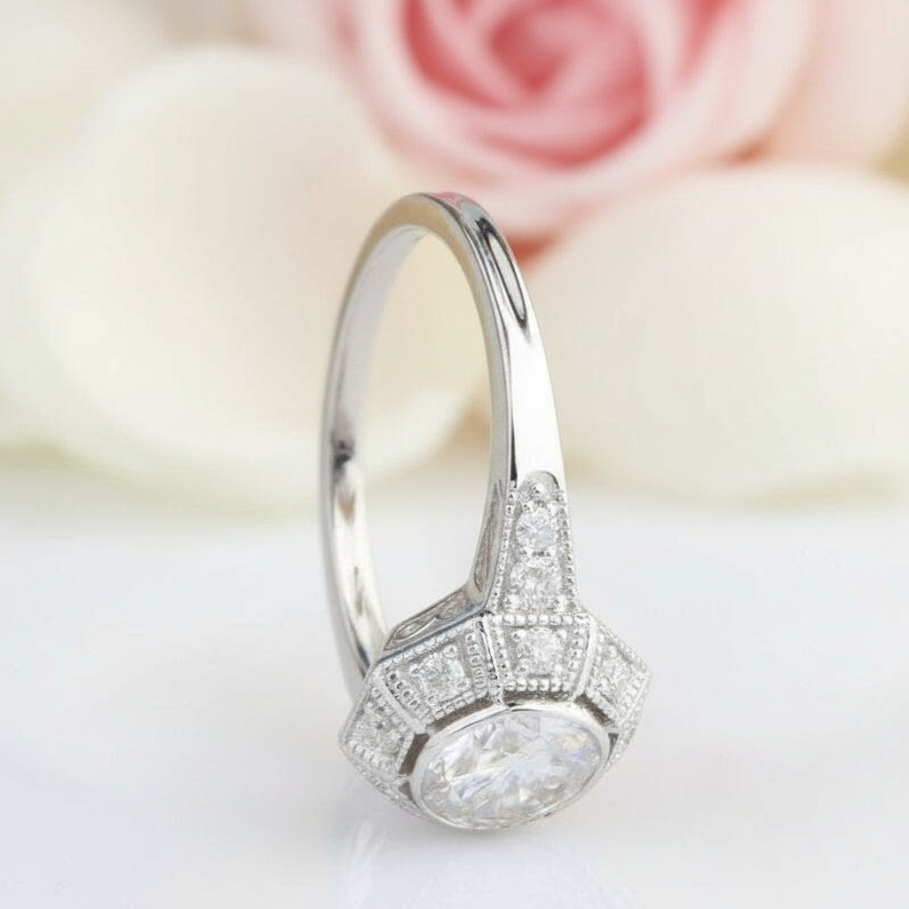 14k White Gold 1ct 6.5mm Diamond Engagement Ring-Black Diamonds New York