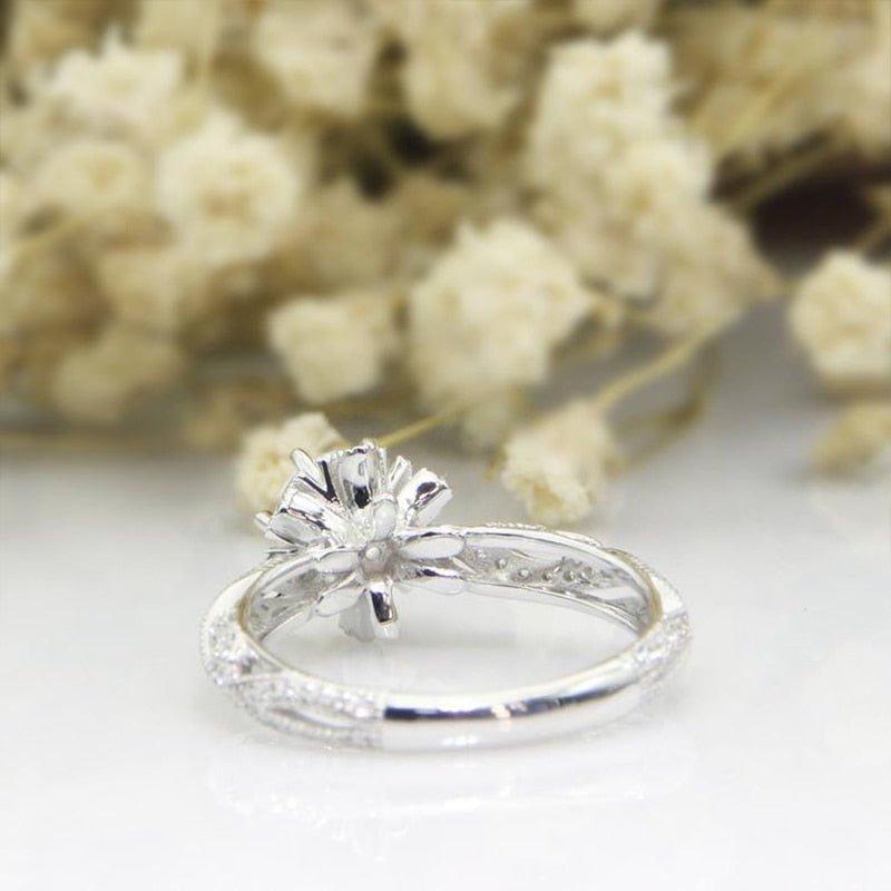 14K White Gold 1ct 6.5mm Moissanite Engagement Ring-Black Diamonds New York