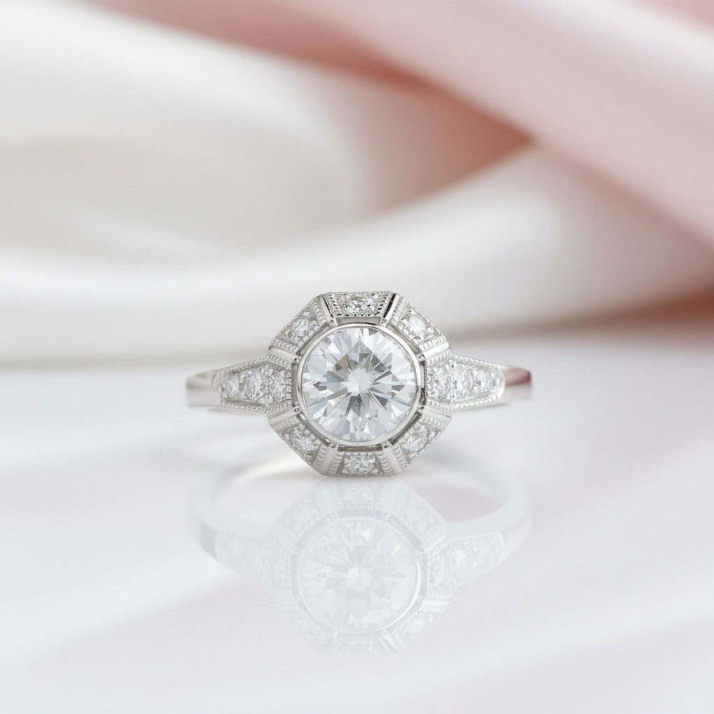 14k White Gold 1ct 6.5mm Diamond Option Engagement Ring-Black Diamonds New York