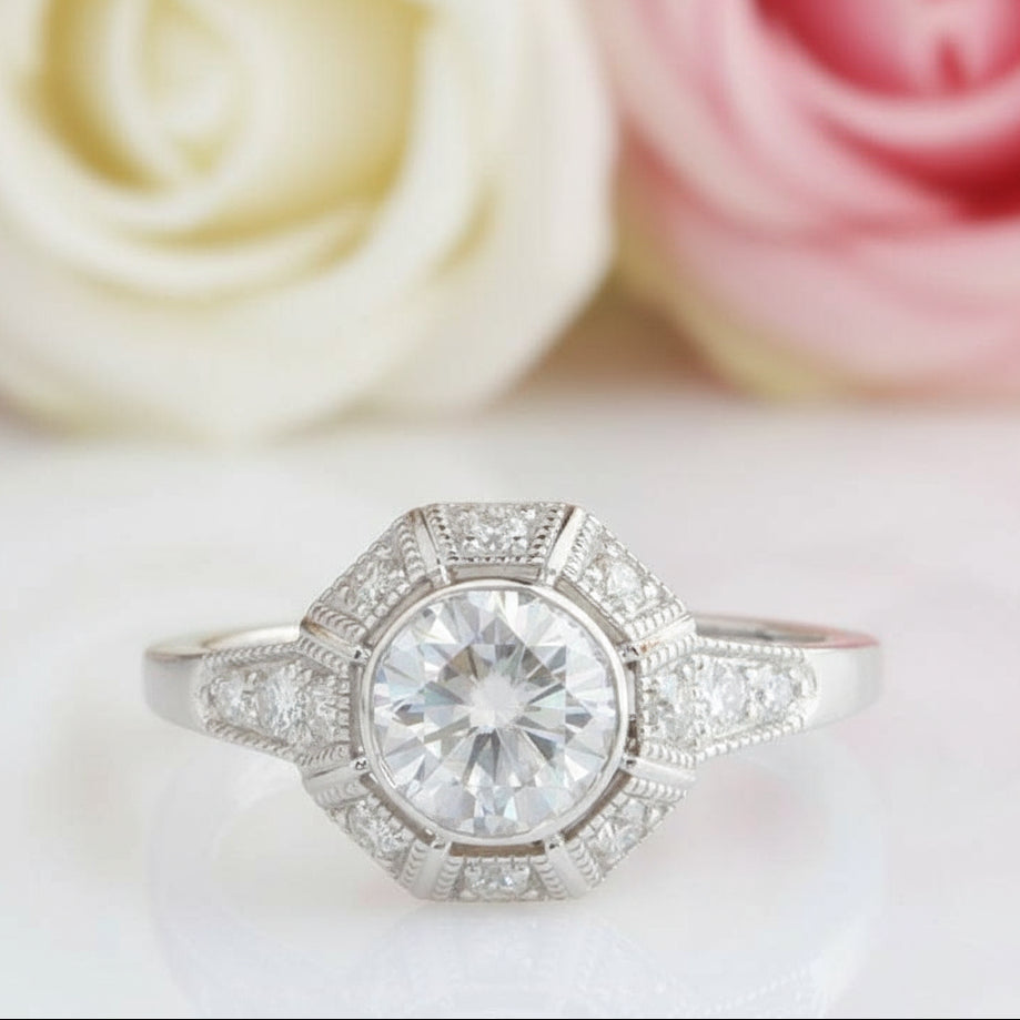 14k White Gold 1ct 6.5mm Diamond Engagement Ring-Black Diamonds New York