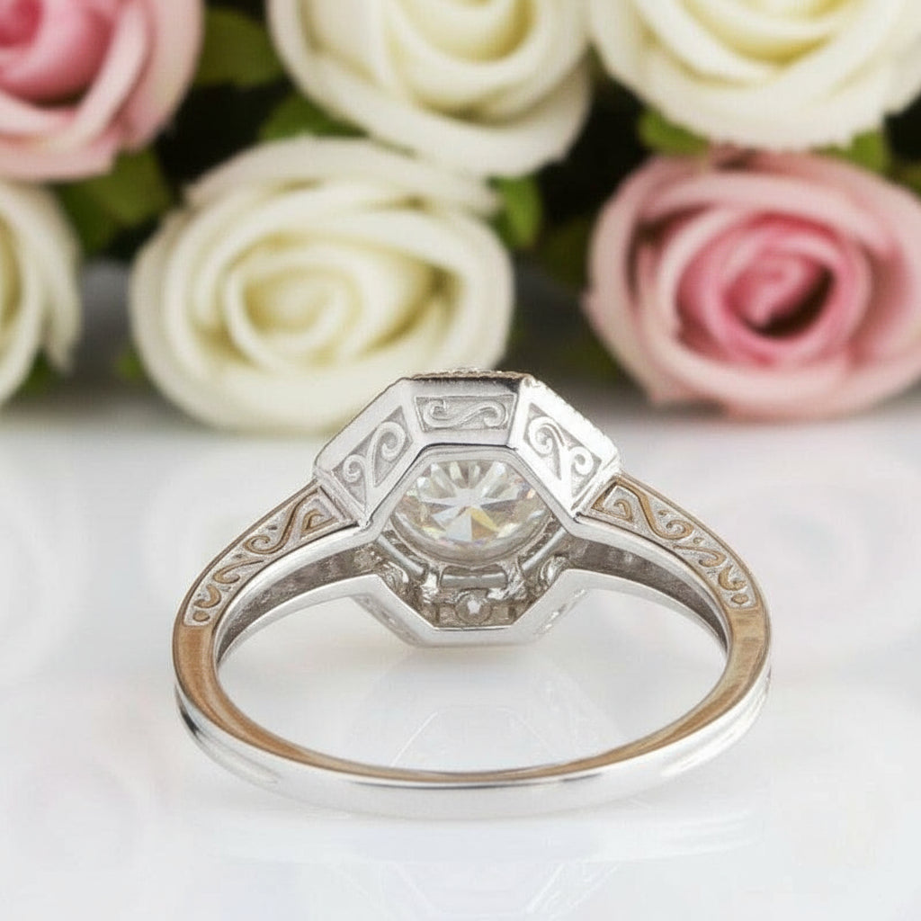 14k White Gold 1ct 6.5mm Diamond Engagement Ring-Black Diamonds New York