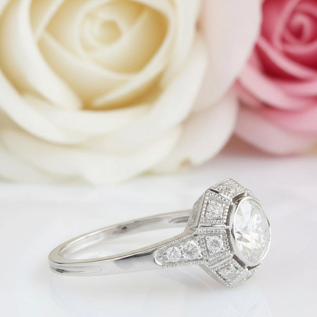 14k White Gold 1ct 6.5mm Diamond Engagement Ring-Black Diamonds New York