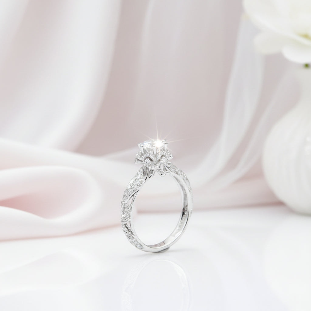 14k White Gold 1.0 Ct 6.5mm Diamond Option Engagement Ring-Black Diamonds New York
